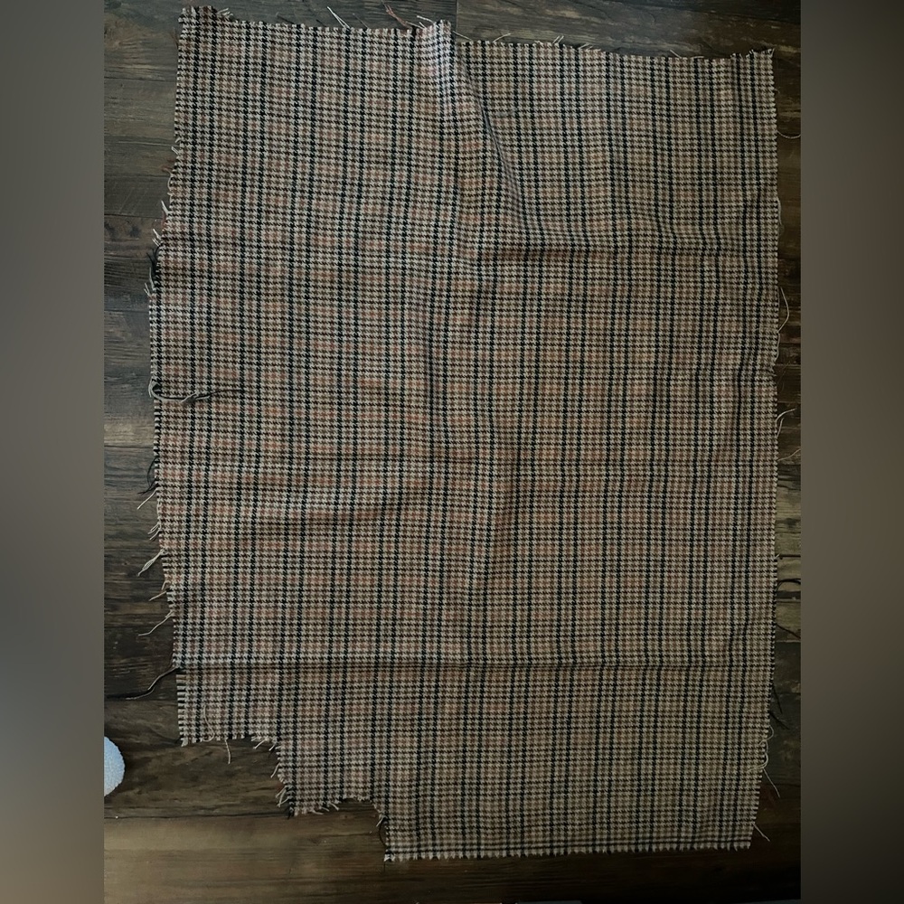 Plaid Orange, tan and black wool fabric remnant